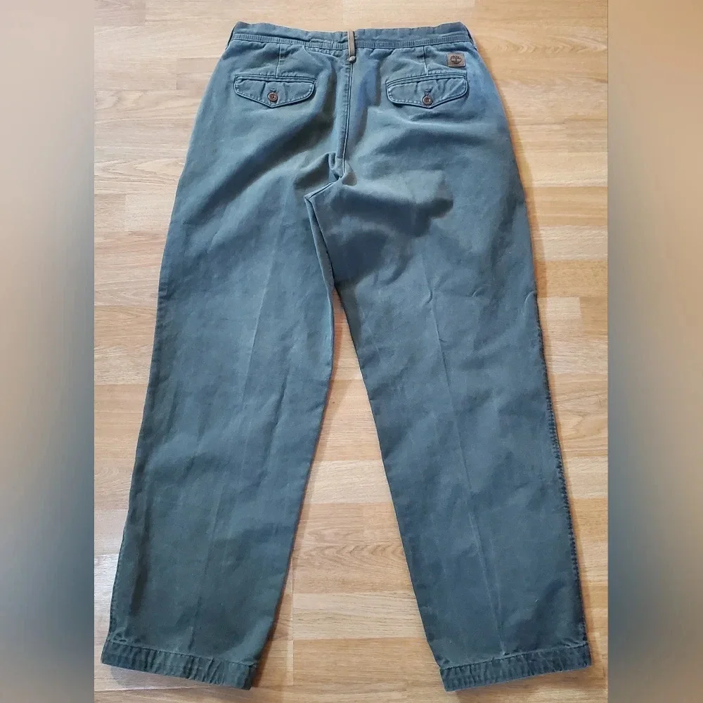 TIMBERLAND Chino FLAT FRONT Cotton Canvas PANTS Mens 34×32‎ Olive Green